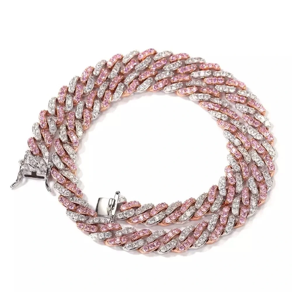 Pink cz Cuban chain, pink Cuban choker
